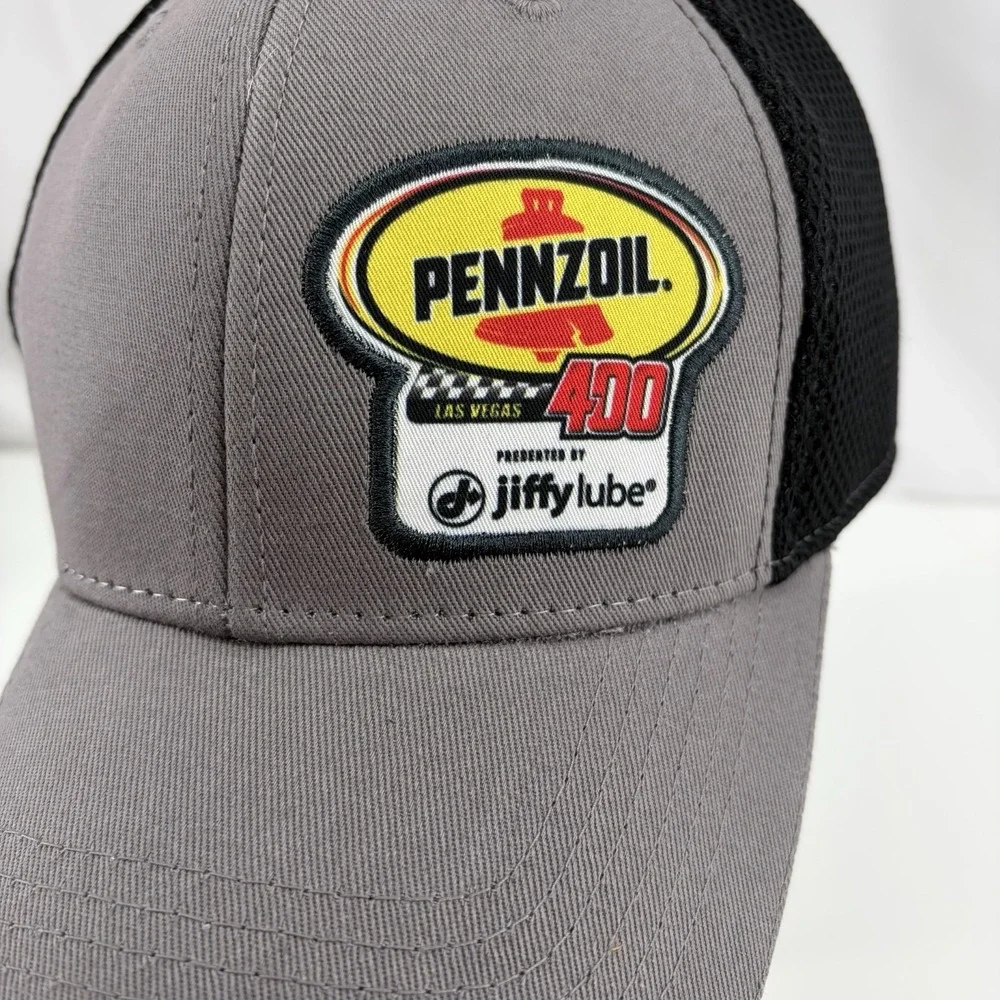 Pennzoil 400 Las Vegas Hat Mens Snapback Black Gray NASCAR Racing Trucker Cap
